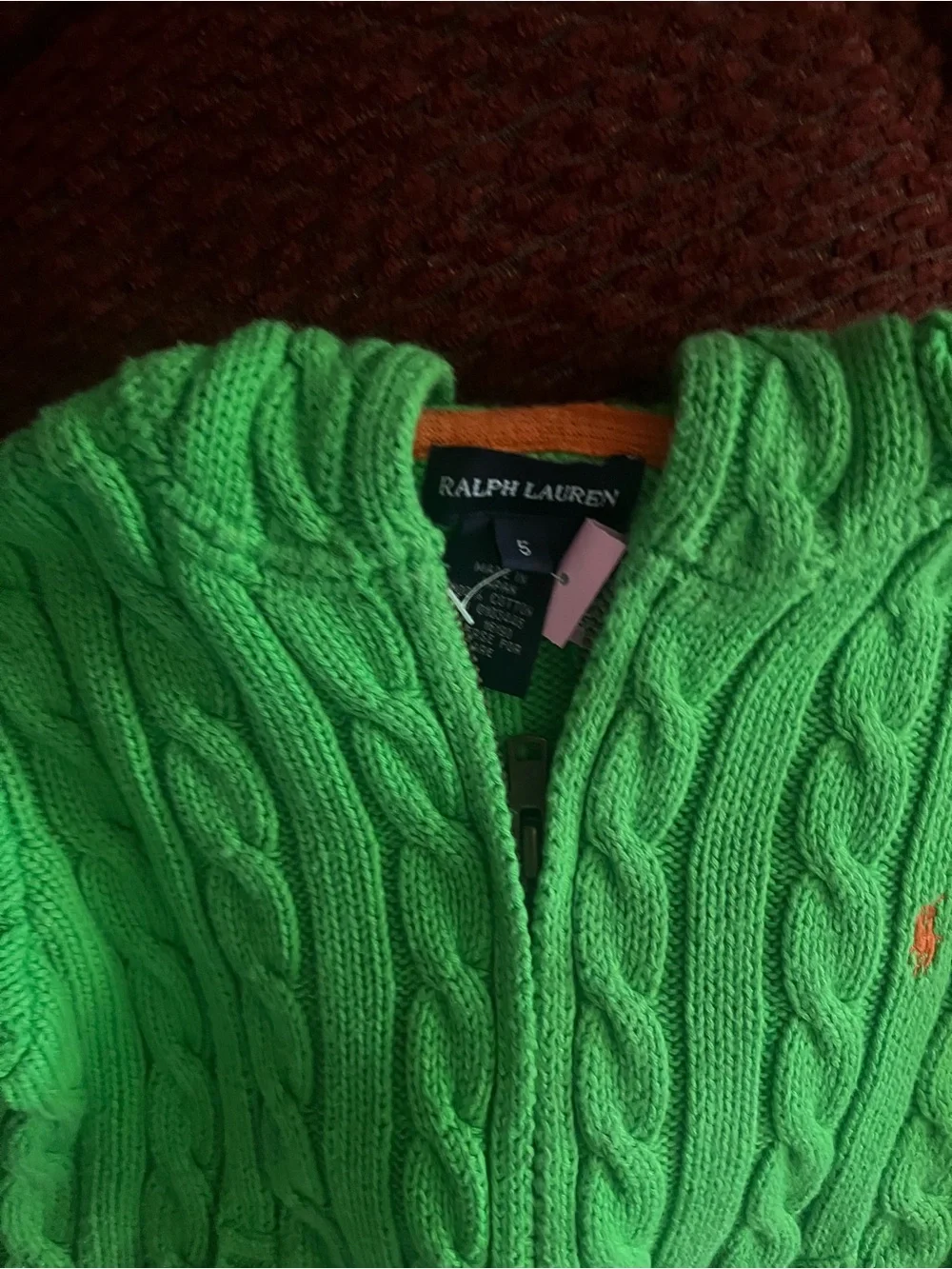 **SOLD**Ralph Lauren Bright Green Cable-Knit Crewneck Sweater